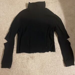Revelation size M black cropped turtleneck. Raw hem. Cutouts on elbows.